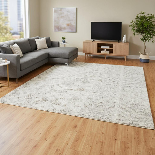 6' X 9' Ivory And Silver Floral Distressed Non Skid Area Rug