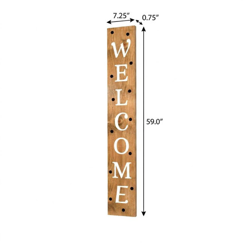 59" Black Natural And White Solid Wood Welcome Porch Sign