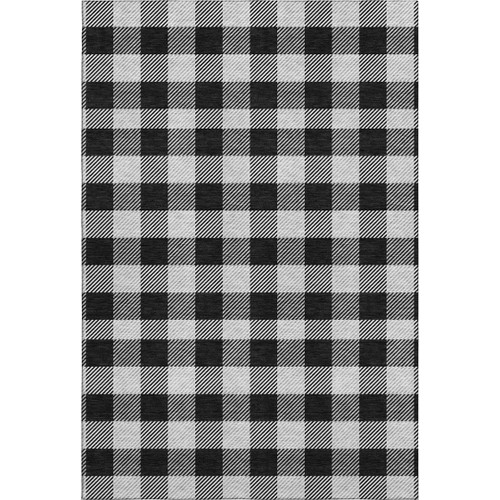 3' X 5' Black And Ivory Plaid Washable Area Rug With UV Protection