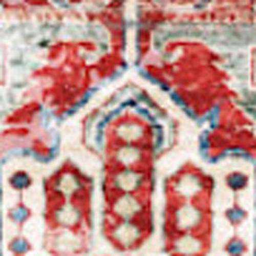 8' Ivory Red And Blue Oriental Distressed Non Skid Runner Rug