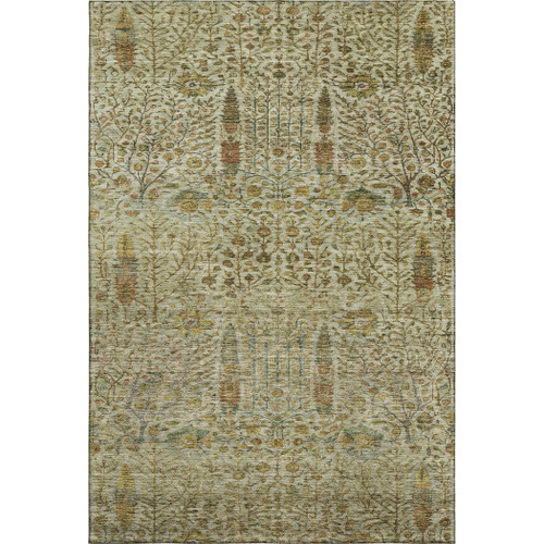 9' X 12' Wheat And Gold Floral Vines Washable Area Rug With UV Protection