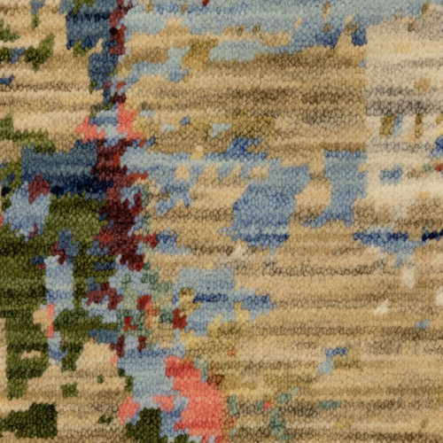 12' Beige Blue And Salmon Abstract Runner Rug With Fringe