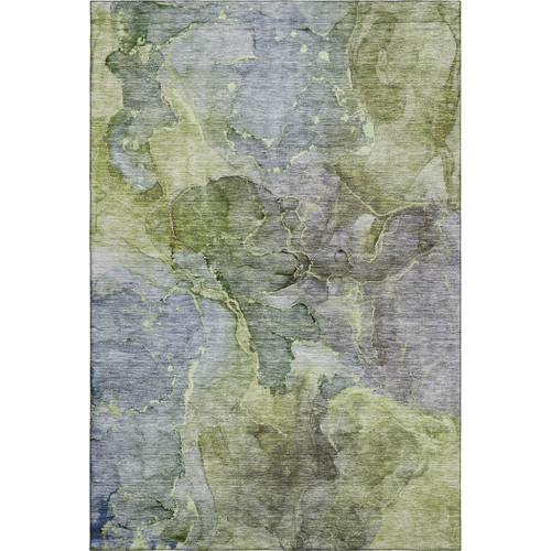 3' X 5' Olive Green And Gray Abstract Washable Area Rug With UV Protection