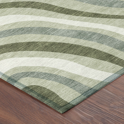 8' Sage And Green Round Striped Washable Indoor Outdoor Area Rug