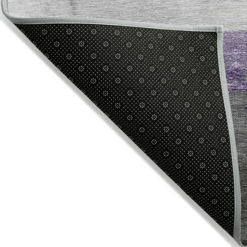 8' Lavender And Gray Round Striped Washable Indoor Outdoor Area Rug