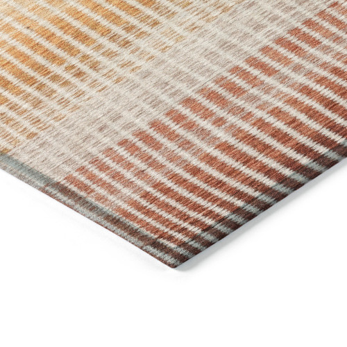 8' X 10' Terra Cotta Orange And Gray Striped Washable Indoor Outdoor Area Rug