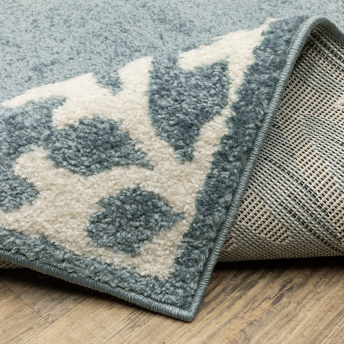 7' Blue And Ivory Seashell and Coral Runner Rug