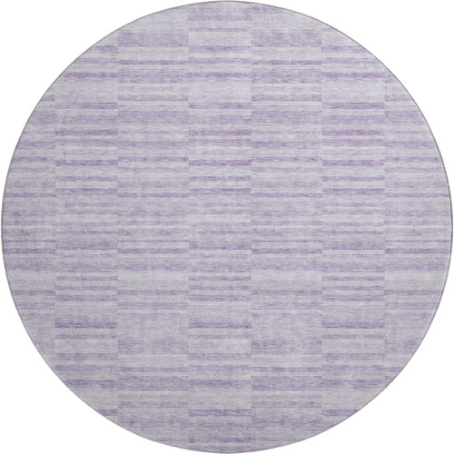 8' Plum And Ivory Striped Washable Round Rug With UV Protection