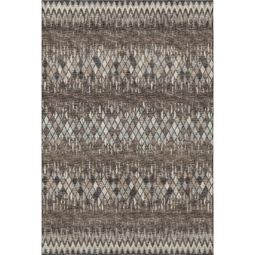 3' X 5' Brown And Ivory Ikat Washable Indoor Outdoor Area Rug