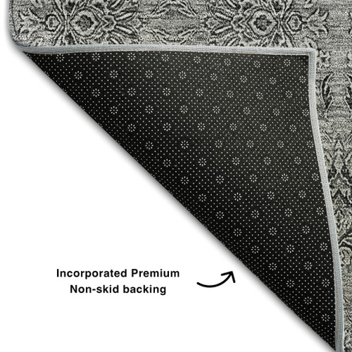 10' X 14' Gray And Silver Floral Washable Area Rug With UV Protection