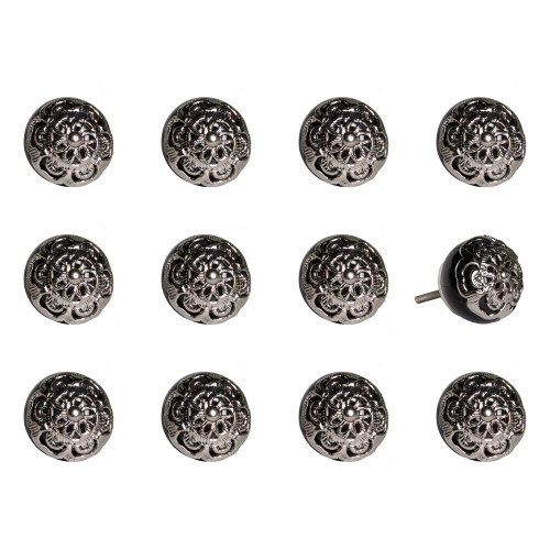 Homeroots Home Decor 1.5 X 1.5 X 1.5 Inches Black and Chrome Knobs 12 Pack