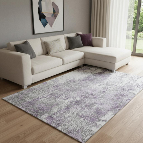 8' X 10' Plum And Ivory Abstract Washable Area Rug With UV Protection