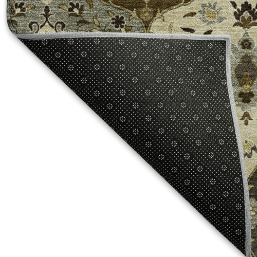 5' X 8' Brown Gray And Gold Floral Medallion Washable Indoor Outdoor Area Rug