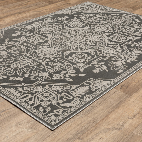 10' X 13' Gray And Light Gray Oriental Area Rug