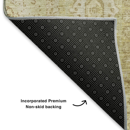 10' X 14' Beige And Gold Oriental Washable Area Rug With UV Protection