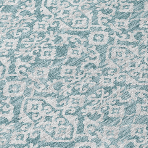 5' X 8' Teal Blue And Brown Oriental Washable Indoor Outdoor Area Rug