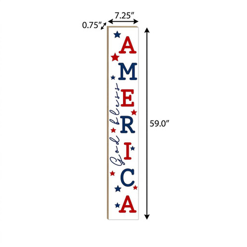 59" Red White And Blue Solid Wood God Bless America Porch Sign