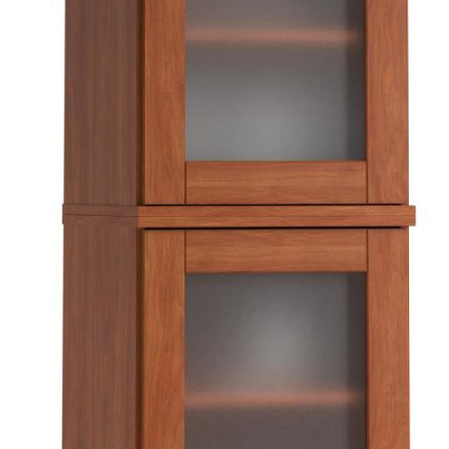 17" Coffee Solid Wood Glass Panel Inlay Double Door Linen Cabinet