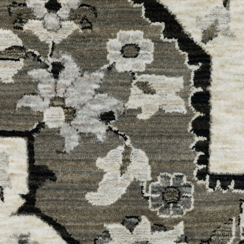 3' X 5' Ivory And Gray Medallion Area Rug With Fringe