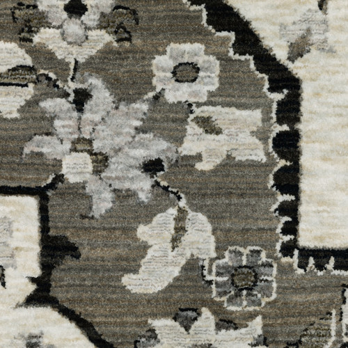 3' X 5' Ivory And Gray Medallion Area Rug With Fringe