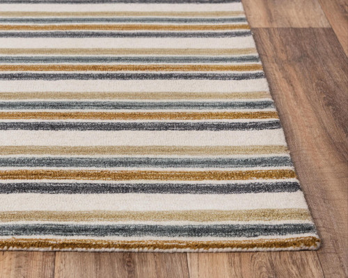 5' X 8' Ivory Beige And Charcoal Wool Striped Hand Tufted Area Rug