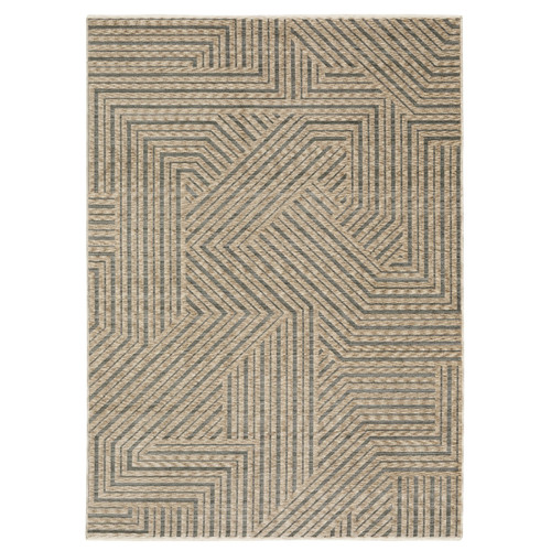 3' X 5' Beige And Gray Striped Area Rug With Fringe