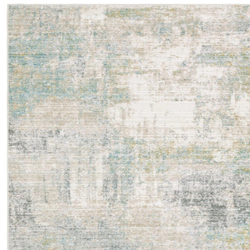 7' X 10' Ivory And Teal Abstract Area Rug
