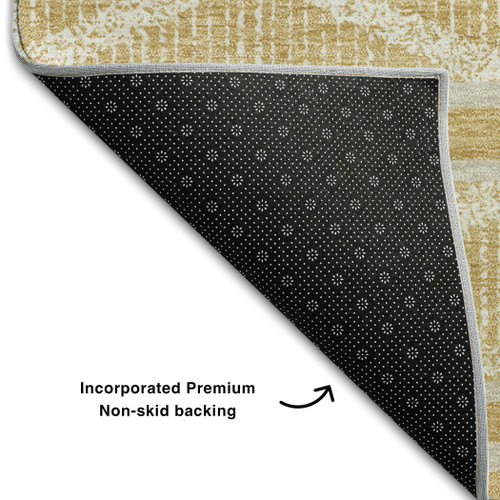 9' X 12' Gold And Beige Geometric Washable Area Rug With UV Protection