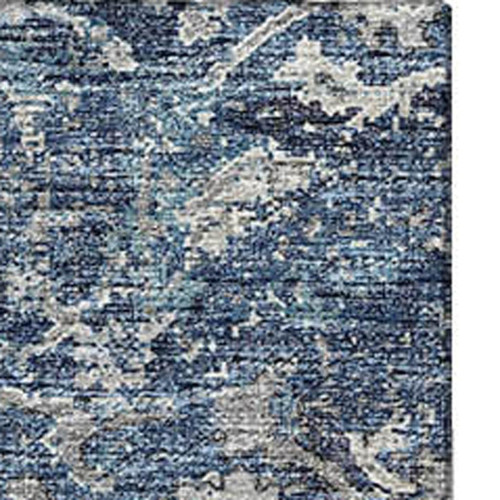 10' X 14' Blue And Gray Floral Medallion Distressed Washable Area Rug With UV Protection