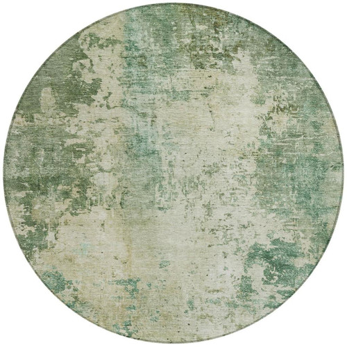 8' Green And Sage Round Abstract Washable Indoor Outdoor Area Rug