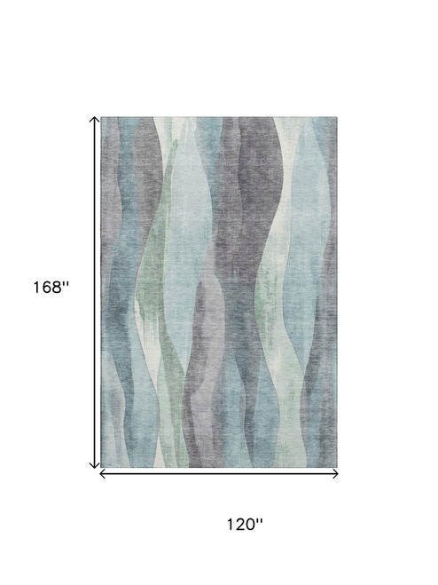 10' X 14' Teal Plum And Ivory Abstract Washable Area Rug With UV Protection