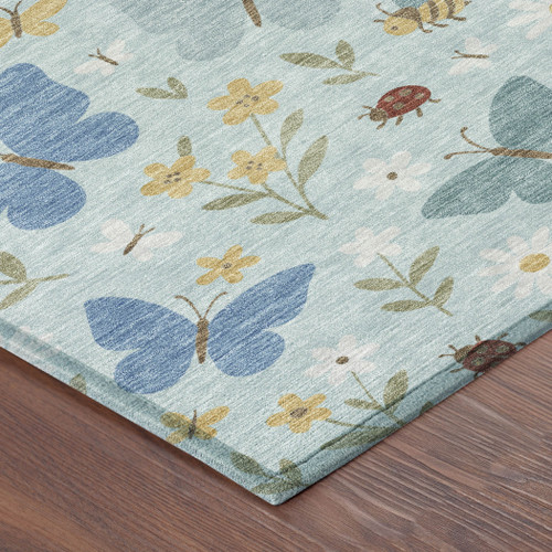 9' X 12' Sky Blue And Blue Abstract Washable Indoor Outdoor Area Rug
