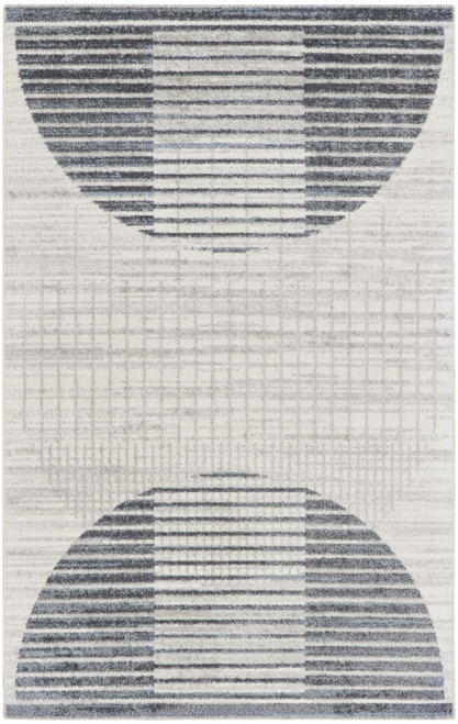 3' X 5' Blue and Ivory Geometric Power Loom Washable Area Rug