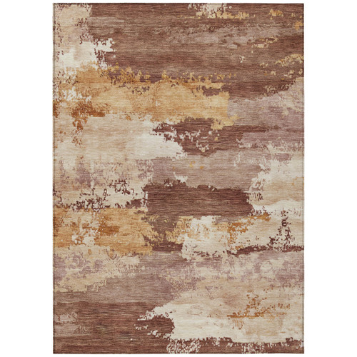 9' X 12' Rust And Beige Abstract Washable Indoor Outdoor Area Rug