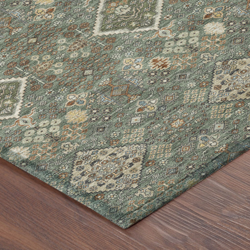 8' Green And Taupe Round Geometric Washable Indoor Outdoor Area Rug