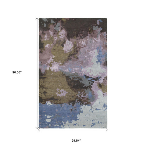 5' X 8' Blue And Purple Abstract Hand Tufted Area Rug