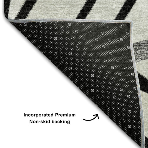 3' X 5' Black And Beige Floral Washable Area Rug With UV Protection