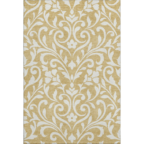10' X 14' Gold And Ivory Floral Washable Area Rug With UV Protection