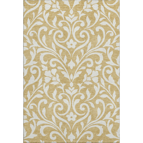 10' X 14' Gold And Ivory Floral Washable Area Rug With UV Protection