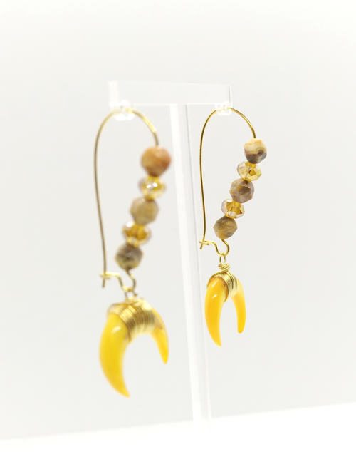 Shell Crescent and Jasper Crystal Earrings