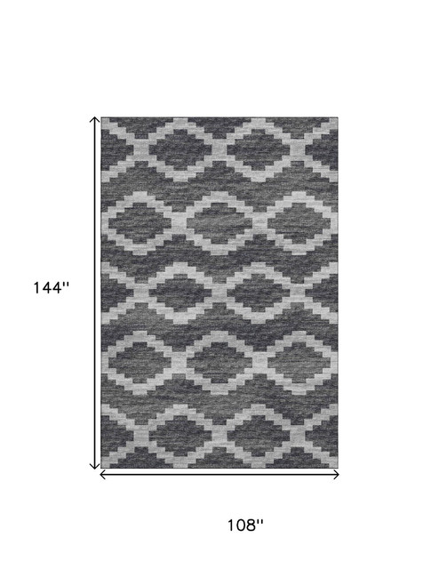 9' X 12' Gray Ivory And Charcoal Tribal Washable Area Rug With UV Protection