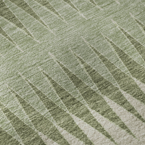 8' Artichoke Green And Beige Striped Washable Round Rug With UV Protection