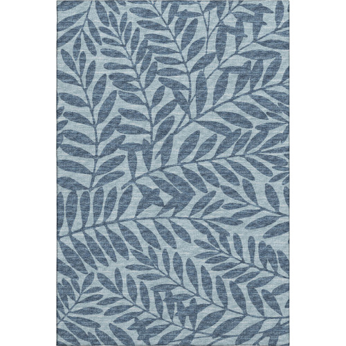 8' X 10' Blue And Ivory Botanical Leaves Washable Area Rug With UV Protection