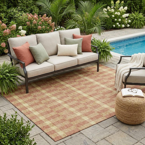 5' X 8' Gold And Copper Geometric Washable Indoor Outdoor Area Rug