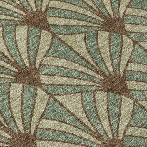 8' X 10' Artichoke Green Brown And Beige Seashell Washable Indoor Outdoor Area Rug