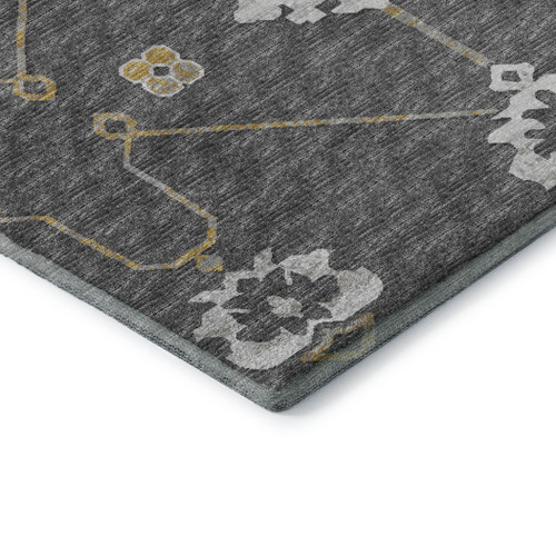 5' X 8' Gray Ivory And Gold Floral Medallion Washable Area Rug With UV Protection