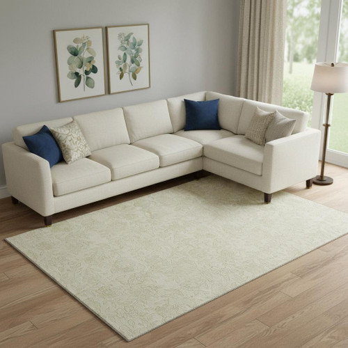 8' X 10' Ivory And Beige Floral Washable Area Rug With UV Protection