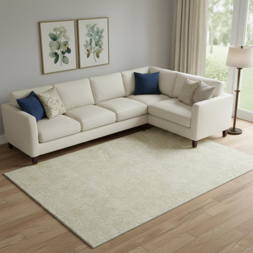 8' X 10' Ivory And Beige Floral Washable Area Rug With UV Protection
