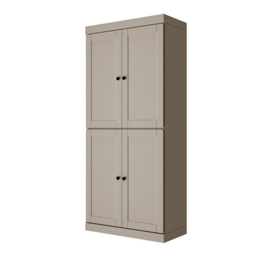 72" Beige Solid Wood Adjustable Six Tier Library Bookcase with Four Doors