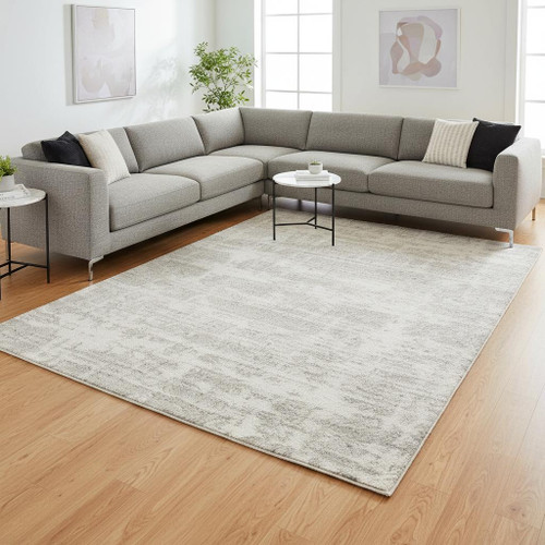 8' X 10' Gray Abstract Shag Power Loom Worn Faded Area Rug